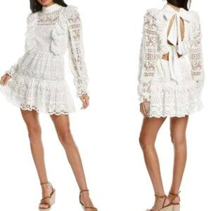 SEA NEW YORK Patriza White Eyelit Ruffle Open Back Vegas Wedding Mini Dress SZ 4